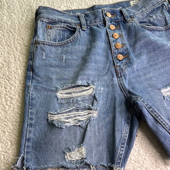 Free People We The Free Blue Denim Button Fly Jean Shorts - Picture 5 of 6